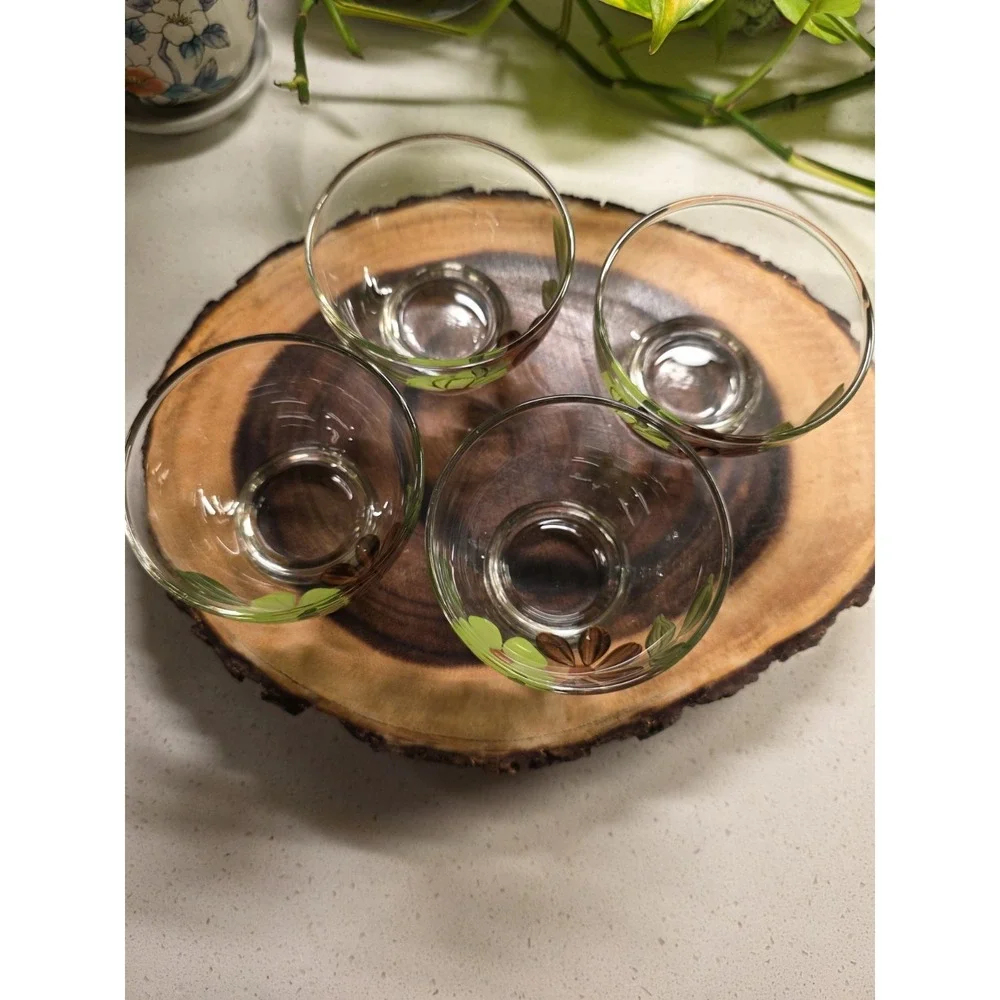 4 VTG BLUE‎ RIDGE POTTERY DAISY SHERBET BOWLS SUN BOUQUET GLASS Green Floral